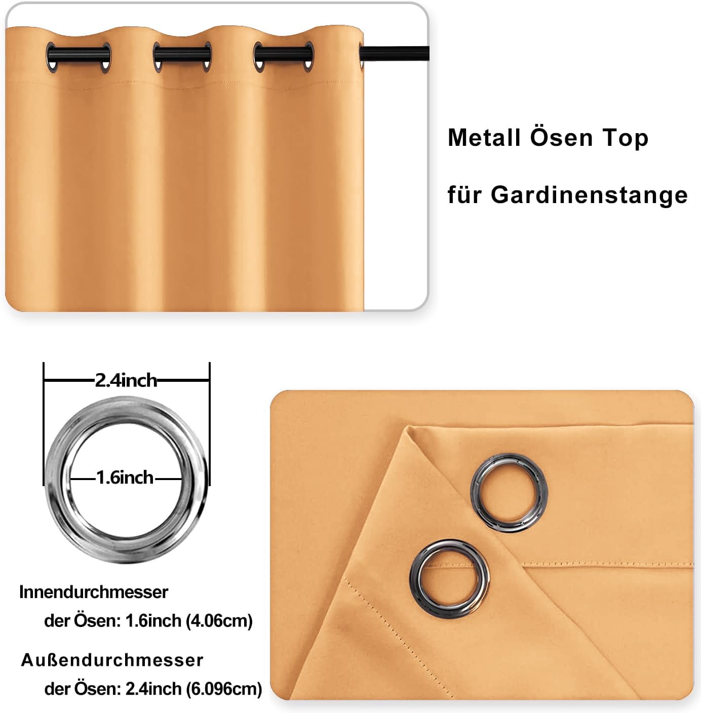 DWCN Blackout Curtains with Tiebacks for Bedroom Thermal Insulated Solid Eyelet Curtains for Living Room,2 Panels,46" Wide x 54" Drop Pumpkin Orange - Image 3