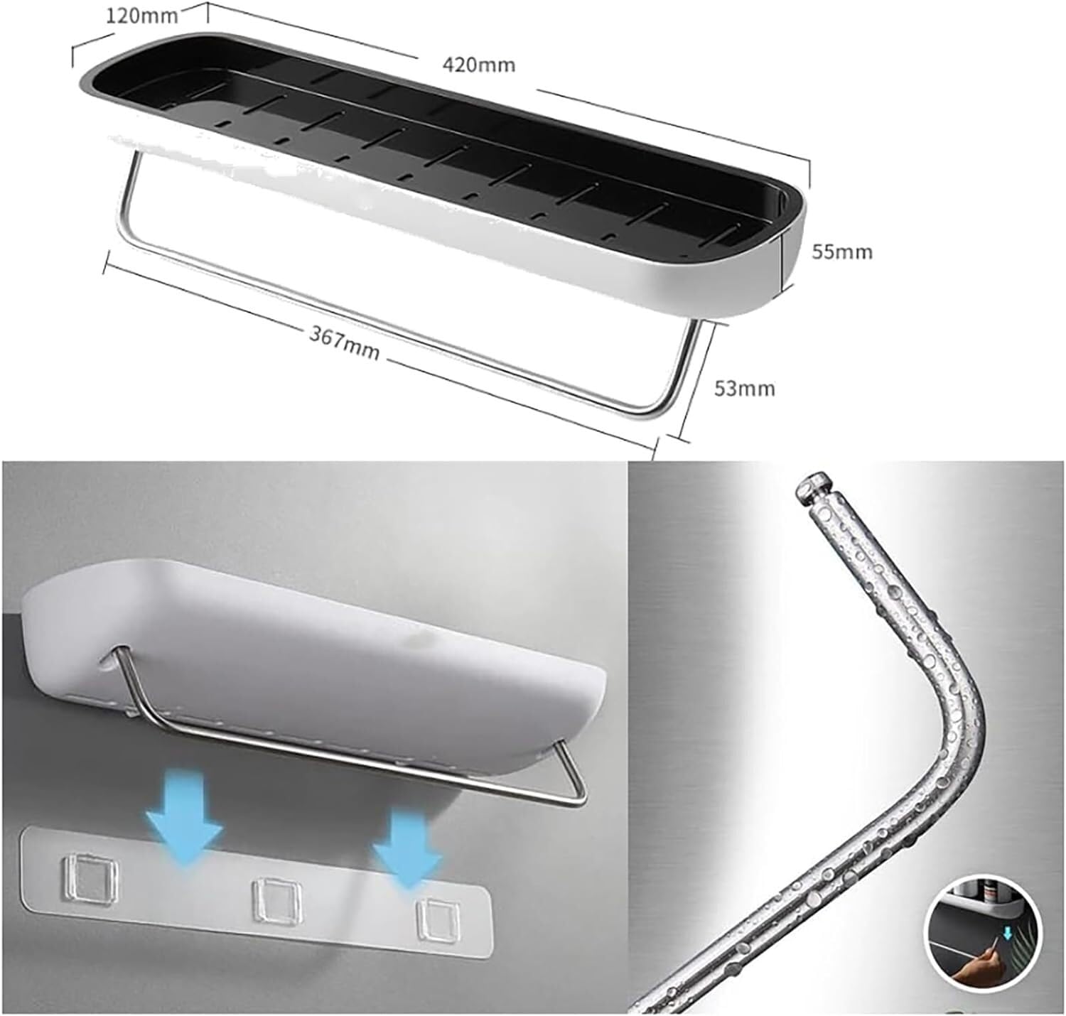 Mensola Bagno Scaffale Doccia Mensole Sospese Senza Trapano, Mensola per Doccia A Parete, per Bagno Facile da Montare sopra La Vasca(G,42 * 12 * 10.8cm)