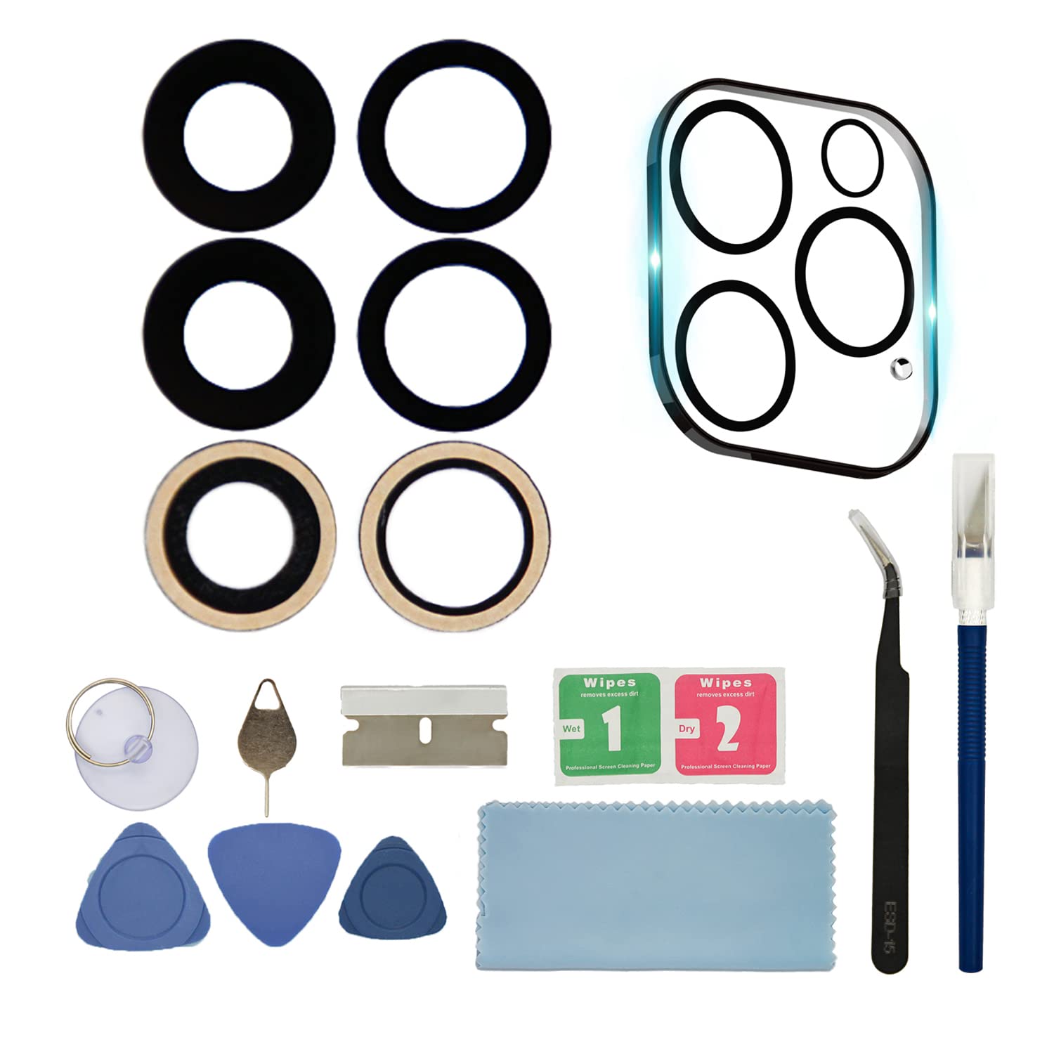 6pcs Back Glass Camera Lens Replacement with Tool Kit & Rear Camera Cover for iPhone 12 Pro 6.1 Inch (Not 12 pro max)