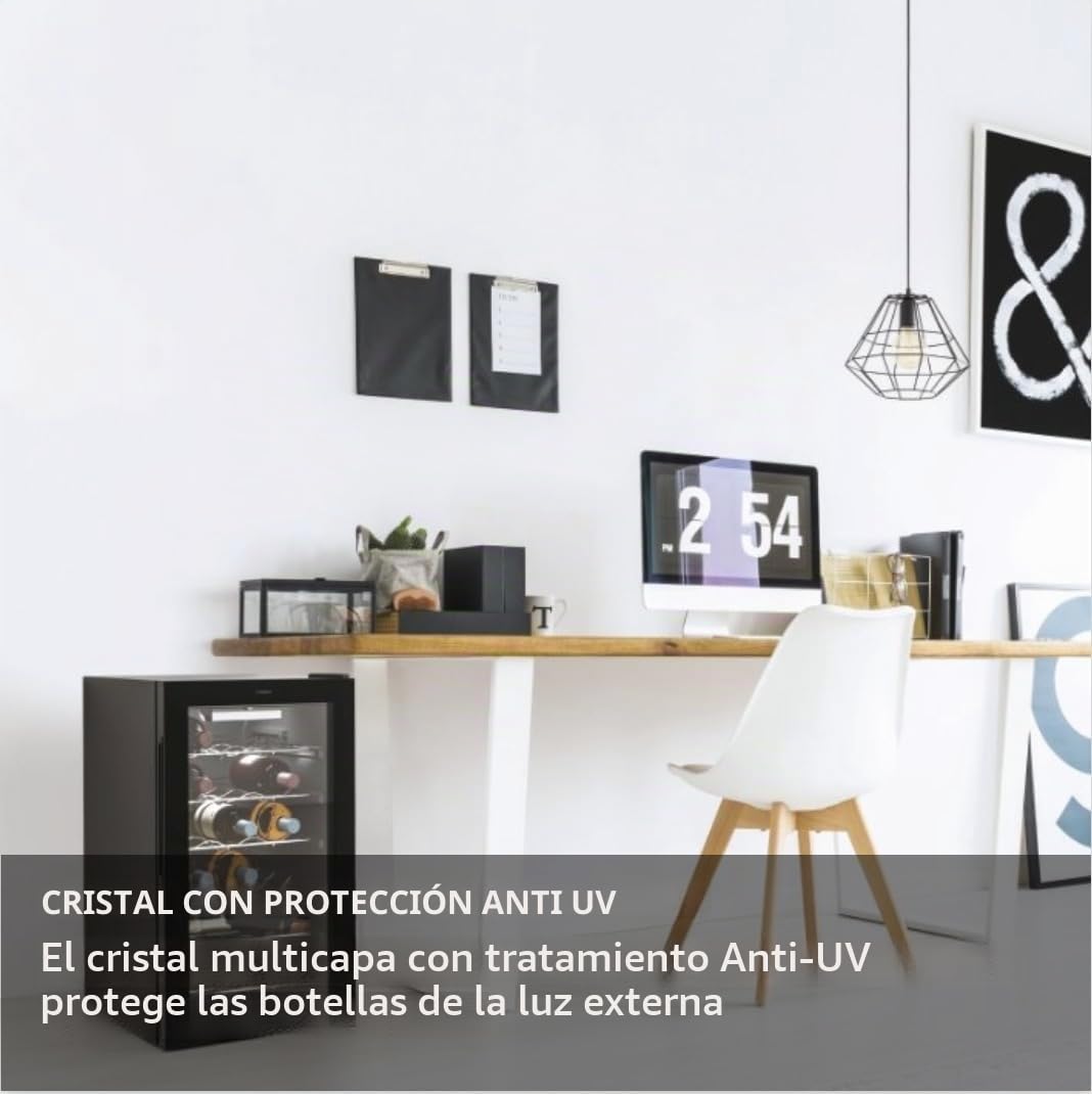 Candy DiVino CWC 021 M/NF Vinoteca Vino, 21 botellas, App HOn con tecnología Vivino, estantes cromados, 39 dB, Clase G, 40 x 55 x 70 cm, negro [Clase de eficiencia energética G]