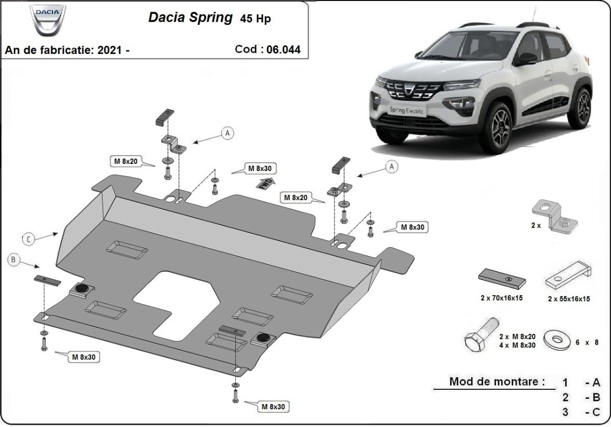 Protection métallique sous moteur compatible avec Dacia Spring - (2021-2025)