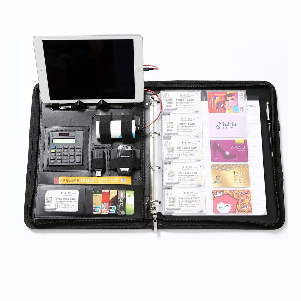 Ledermappe A4 Konferenzordner, Portfolio, Dokumentenhalter mit Reißverschluss, PU-Leder, Ordner, Padfolio, Dokumentenaufbewahrung, Zwischenablage, Legal Pad, Schreiben