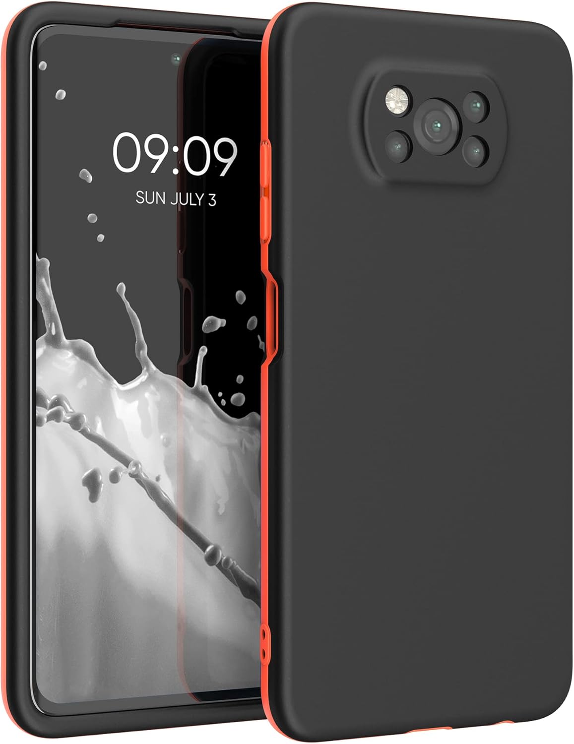 kwmobile Carcasa Compatible con Xiaomi Poco X3 NFC/Poco X3 Pro - Funda para móvil con Protector de Pantalla - Negro/Naranja