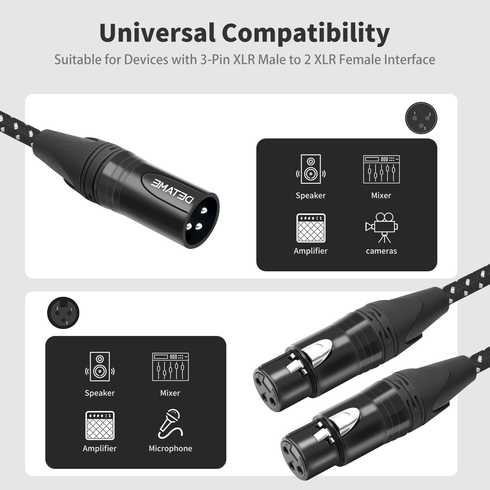 Y-Splitterkabel, XLR-Stecker auf Dual-Buchse, Schwarz + Blau, XLR-Y-Splitterkabel, 1 Stecker, 2 Buchsen, 3-poliger XLR-Kombinator, Y-Kabel, symmetrisches Mikrofon-Adapter, Patchkabel, 60 cm, 2