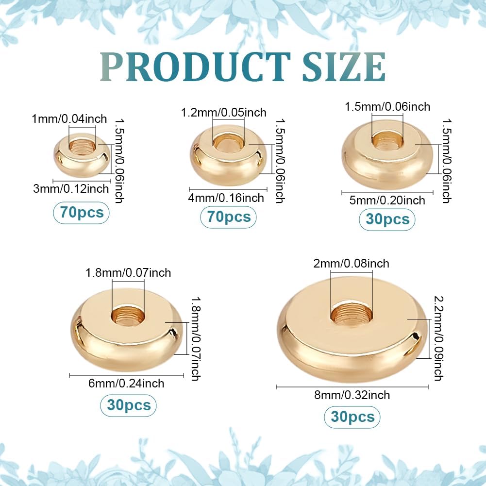 PH PandaHall 230pcs 14K Gold Plated Flat Round Spacer Beads 5 Sizes Flat Spacers Brass Disc Spacer Beads Loose Beads for Stackable Necklace Bracelet Jewelry Making DIY Crafts, 3/4/5/6/8mm - Image 2