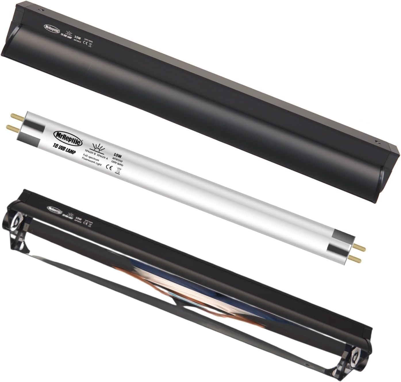 T8 UVB Reptile Light Kit, 15W UVB Light Fixture and 10.0 UVB Lamp Bulb Kit, for Desert-Dwelling Reptiles, Bearded Dragon UVB Light 18 inches