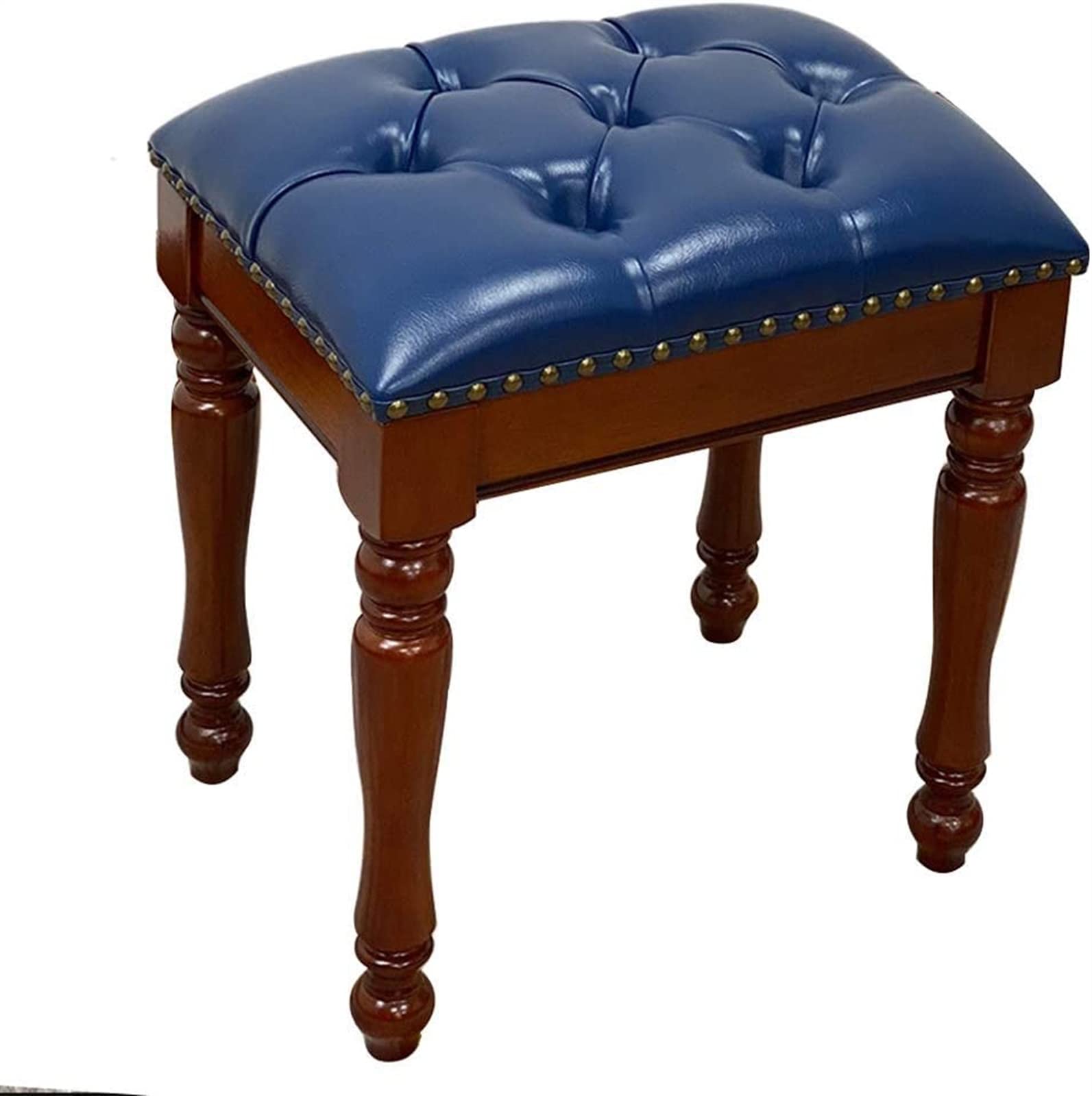 GRDDBZA Vanity Bench with Padded Cushion, Vanity Chair Benches Vanity Bedroom Dressing Bench Household Make-up Stool Solid Wood Vanity Bench Entrance Shoe Changing Stool Piano Stool(Blue), 40x30x45cm
