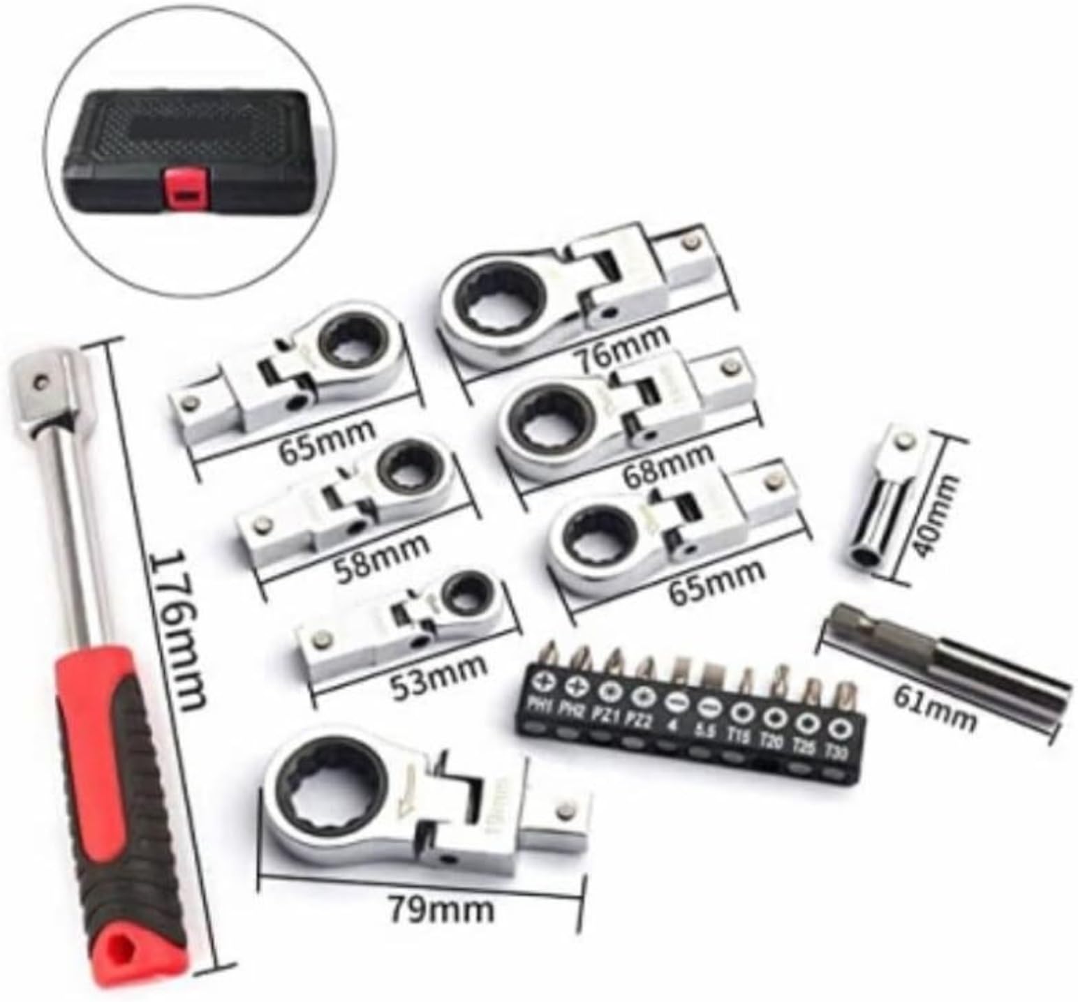 Juego De Llaves De Tubo Juego De Llaves Ultra Flexibles De 20 Piezas Juego De Llaves De Trinquete con Caja De Herramientas Juego De Llaves Métricas Ferramentas para Reparación