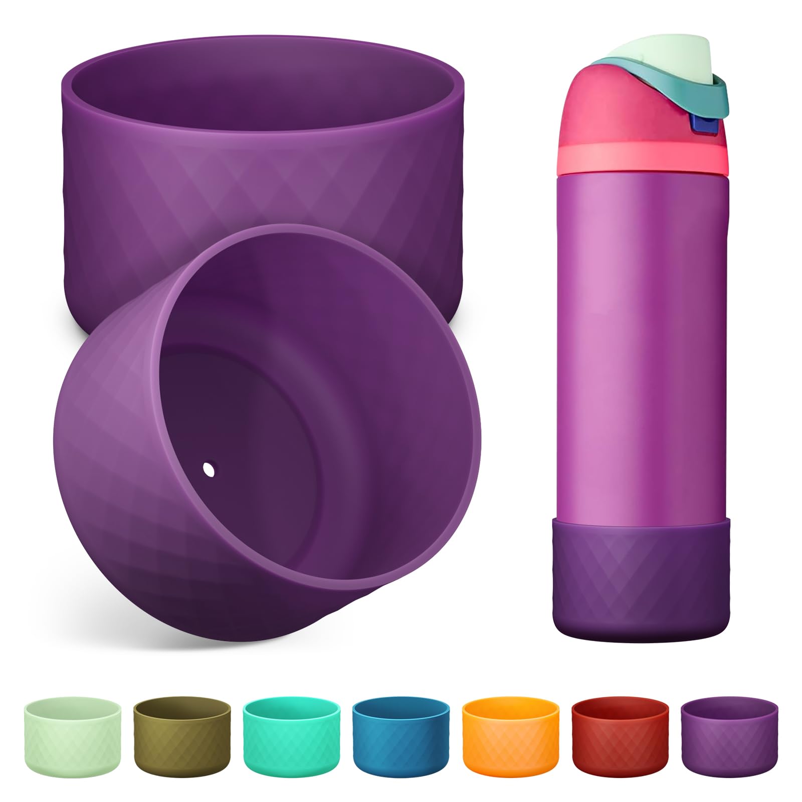 Alwenid 2PCS Silicone Water Bottle Boot for Owala 24 Oz, Anti-Slip Protective Sleeve Bottom Bumper Protector for FreeSip, Twist, and Flip Stainless Steel Water Bottles (Dark Purple) — image 1