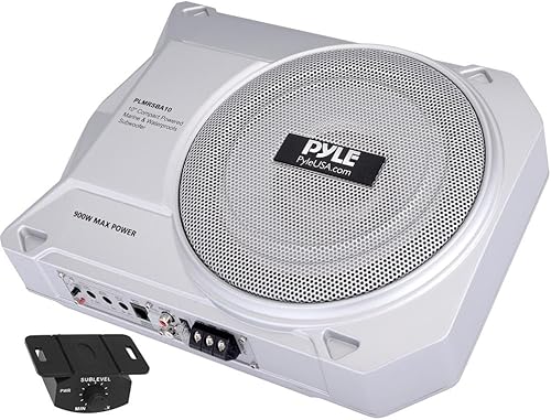 Pyle Subwoofer marino amplificado para debajo del asiento de 10 pulgadas de bajo perfil de 900 W - Subwoofer compacto con amplificador integrado y