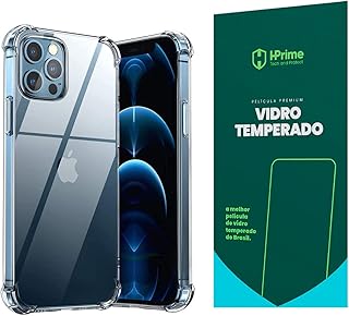 Kit Capa Capinha Para iPhone 12 e 12 Pro Tela de 6.1 Case Air Anti Impacto Transparente + Película Hprime De Vidro Temperado (Transparente + Hprime Vidro Temperado)