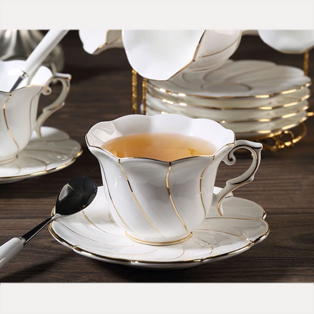 Zestaw filiżanek do espresso, kubki kawy, filiżanka herbaty w stylu pałacowym ze spodkami i metalowym stojakiem 8 Oz biała porcelana brytyjska