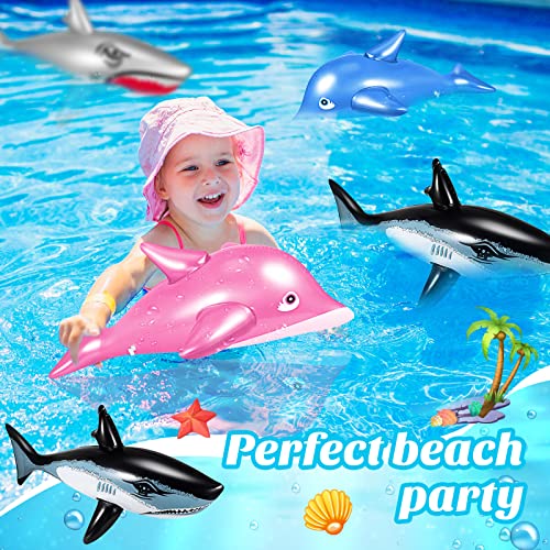 8 Pcs 31 Inch Summer Inflatable Shark 27 Inch Dolphin Pool Toys Inflatable Animals For Boys Girls Adults Blow Shark Dolphin Toys Beach Water Swimming Birthday Party Favors Decorations #TOP3