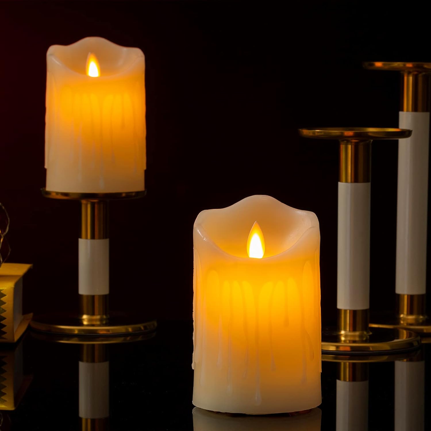 Flameless Candles with 10 Key Remote Timer Flickering Tear Wave Shaped Tealight Real Wax Simulate Dripping led Candles Battery Operated Safe for Halloween Christmas Indoor Outdoor Decor, 3x5" , 2 Set