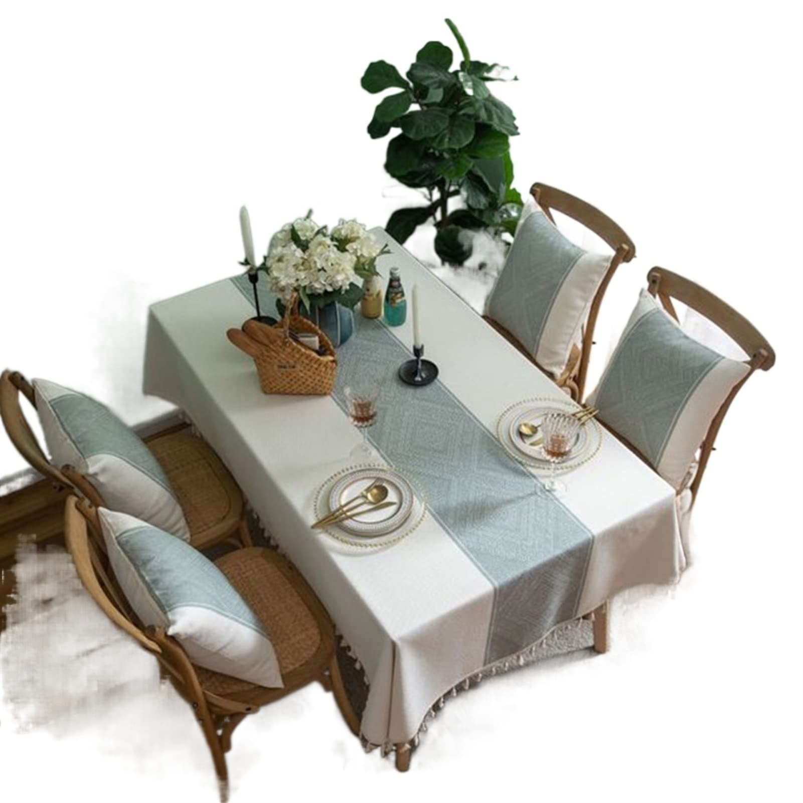 JINGYAN Tablecloths Cotton Geometric Jacquard Fabric Tablecloth Linen Rectangular Home Decoration Table Cover With Tassel For Banquet Party(100X140cm)