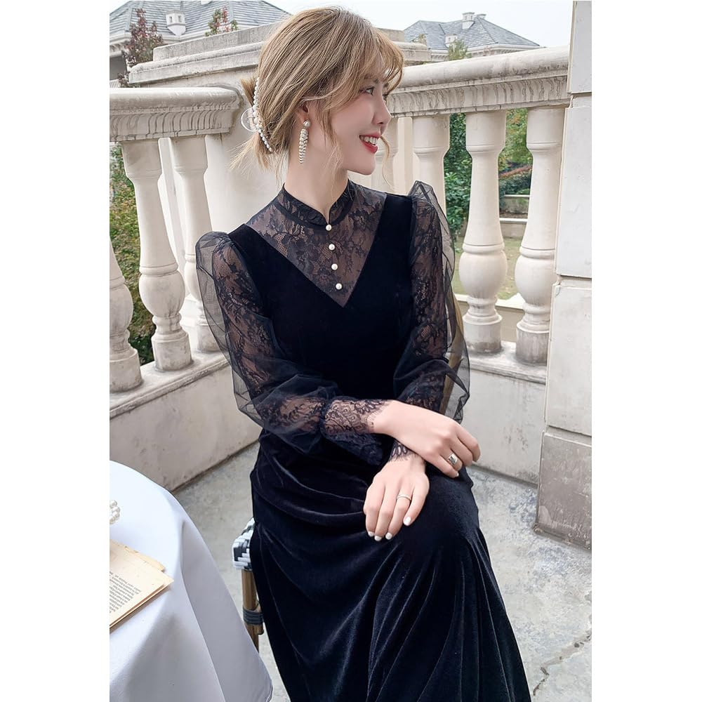 Amazon.co.jp: パーティロングドレス ベロア生地 お呼ばれ XLサイズ