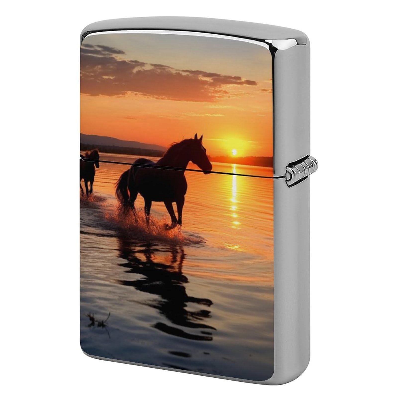 Sunsets Lake Horses Lighter Case Vintage Metal Lighter Cover Reusable Lighter Protective Sleeve Unique Design Personalized Lighter Sleeve Holder Against Dust and Scratches