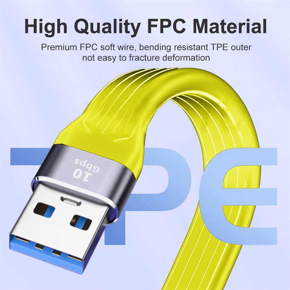 Żółty 10 Gb/s USB 3.1 typ C męski na USB 3.0 typ A męski płaski cienki kabel do transmisji danych FPC do laptopa i telefonu