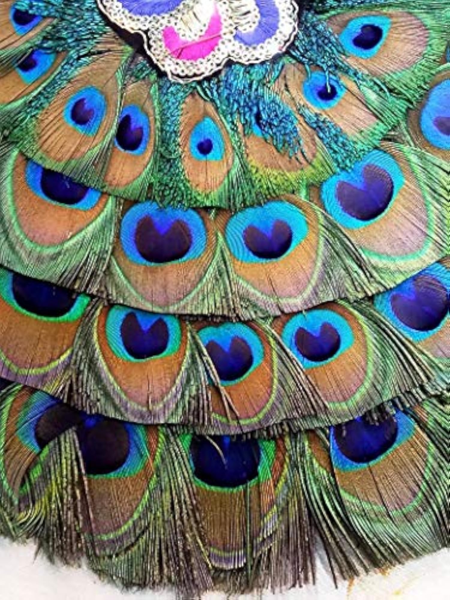 Natural Peacock Feather Hand Fan, Extra Large 16 Inches