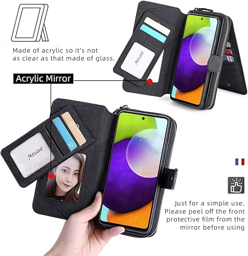 Miniatura 3 de Asuwish Funda de teléfono para Samsung Galaxy A52A52S 5G con cremallera, funda desmontable con protector de pantalla y soporte de cuero para tarjeta