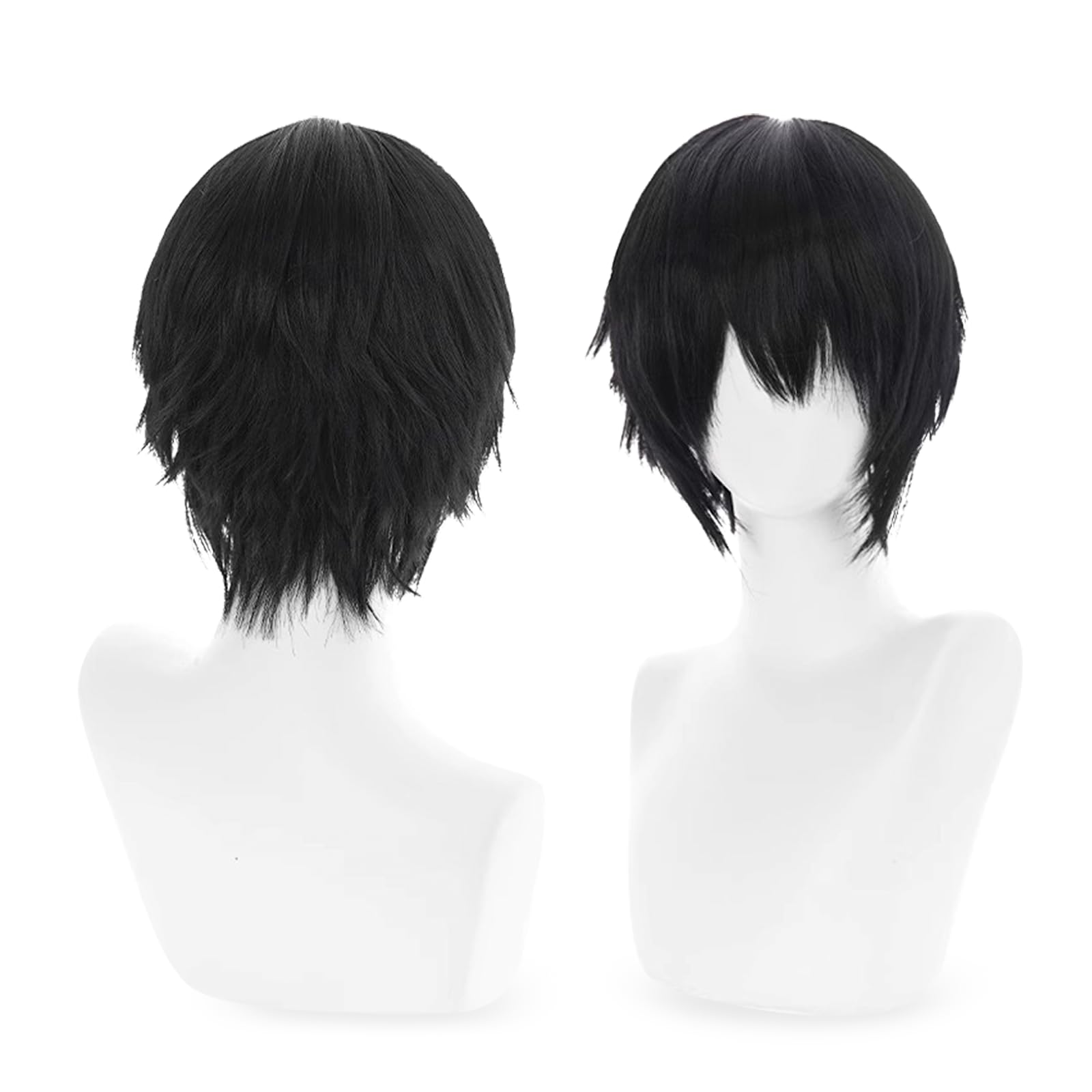 YSECRETYWIG Black Anime Cosplay Halloween Wig: Short Black Men Cosplay Wig + 2 Hair Caps, Heat Resistant Fiber, Halloween & Christmas Parties Anime
