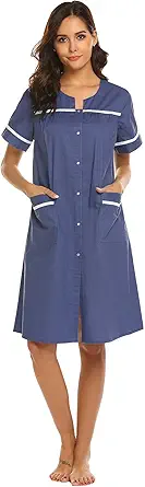 Ekouaer Sleepwear Womens Snap Front Nightgown Housecoat Cotton Duster Short Sleeve House Dress