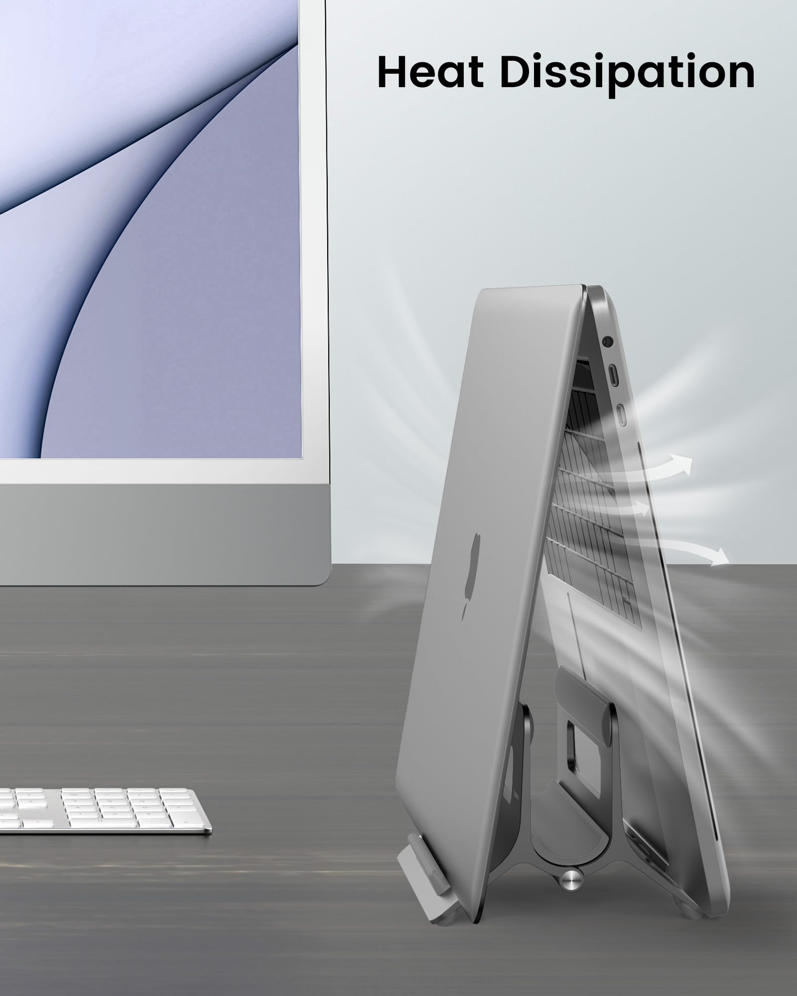 Soporte vertical para laptop para escritorio, soporte para MacBook con bloqueo automático por gravedad, soporte vertical de aluminio para laptop compatible con MacBook Pro, Air, tableta, ahorro 6