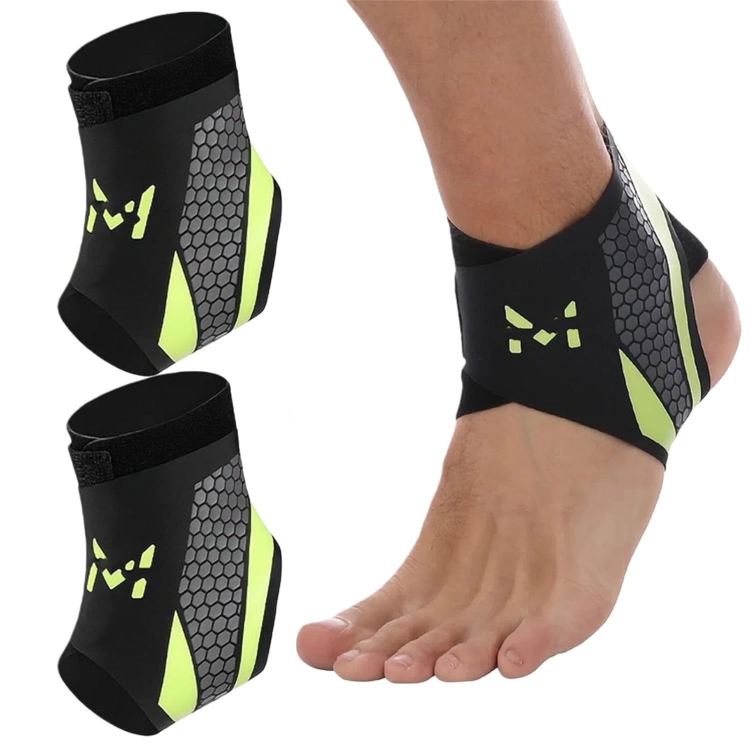 Cavigliera Sportiva Per Distorsione, In Nylon Traspirante,Cavigliera Supporto Regolabile Per La Caviglia, Unisex, Ideale Per Corsa, Calcio, Fitness Ed Escursionismo (Taglia Unica) – 2PC (Nero-verde)