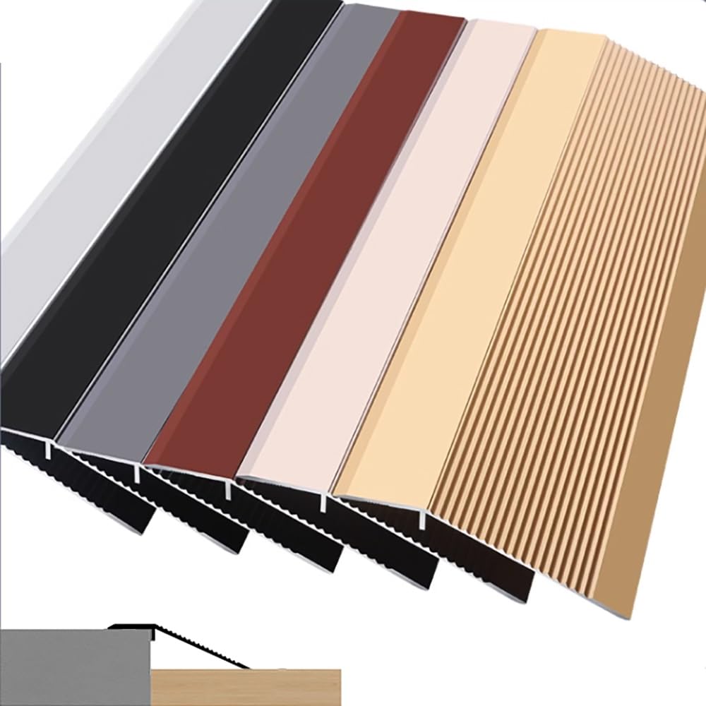MAGILL 4inch Transition Threshold Strip for Door/Carpet/Tile/Threshold Reducer, Non Slip Aluminum Threshold Ramp Floor Tile Laminate Edge Trim for Large Drop High 3/8" to 1 5/8" (Color : Black)