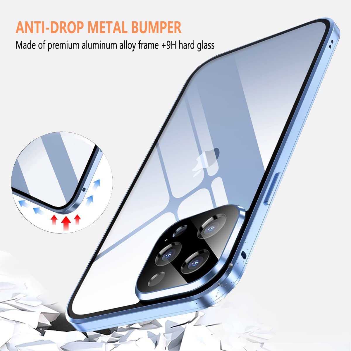 Custodia Magnetica In Metallo E Vetro Temperato Per IPhone 13 Pro – Protezione 360° Con Copriobiettivo, Ricarica Wireless