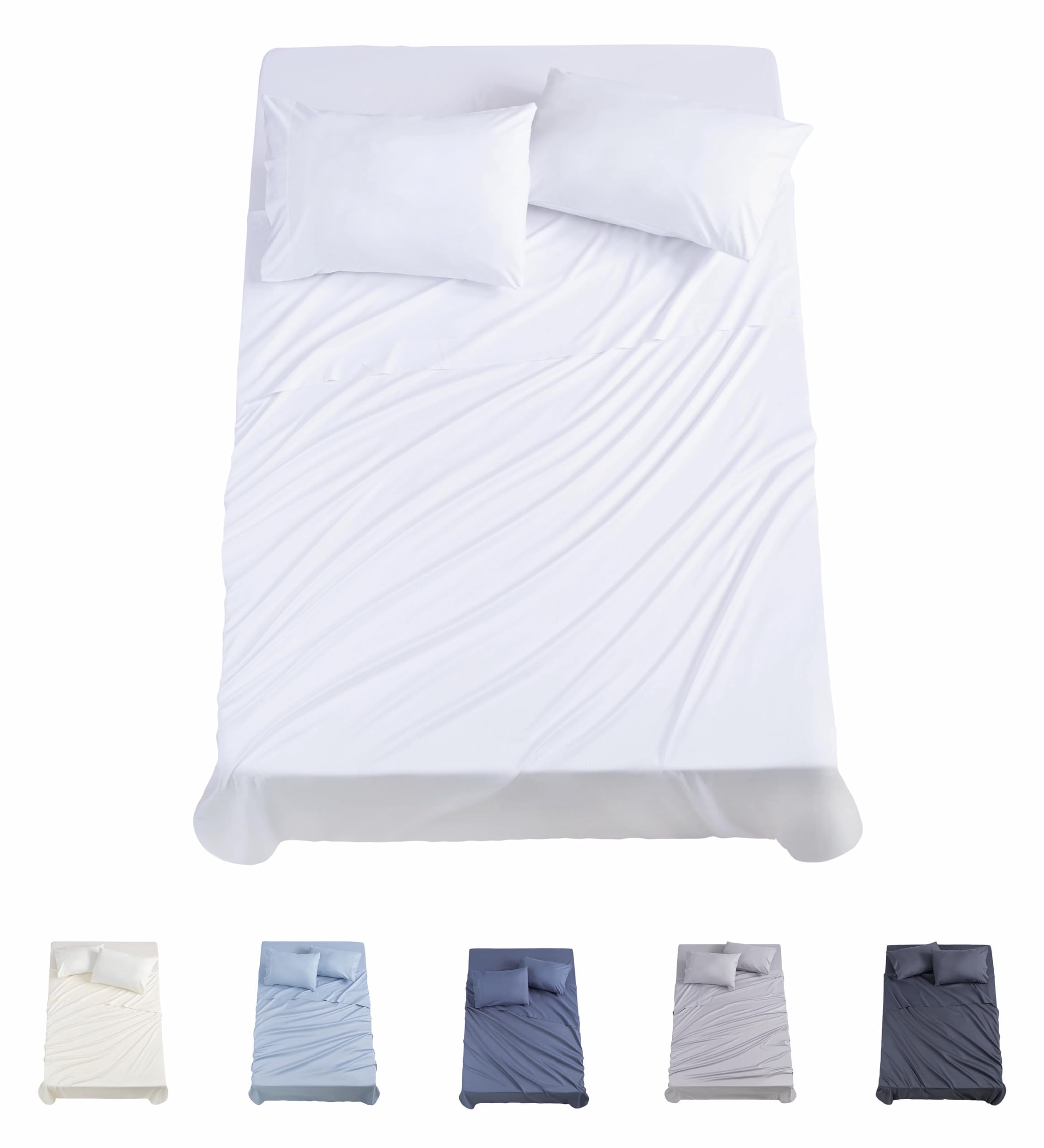 Todocama Juego de Sábanas de 4 Piezas - 3001 - Sábana Bajera Ajustable - Encimera - Dos Fundas de Almohada de 50x80cm, (Cama 135x190/200 cm, Blanco)