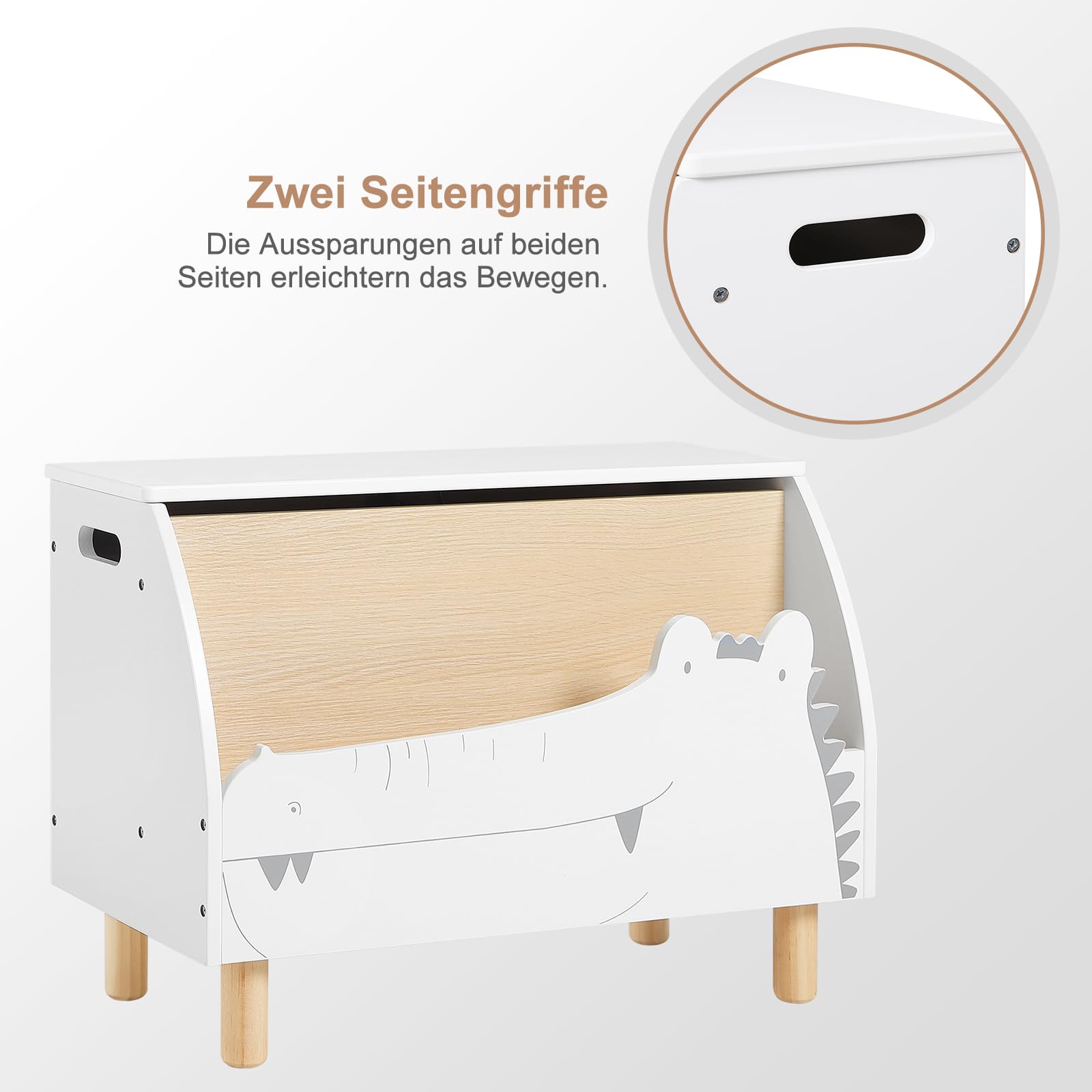 WOLTU Spielzeugkiste Kindersitzbank mit Stauraum Krokodil-Design | Sitzbank; Truhe mit Deckel; Für Bücher und Spielzeug; 60x44x30 cm