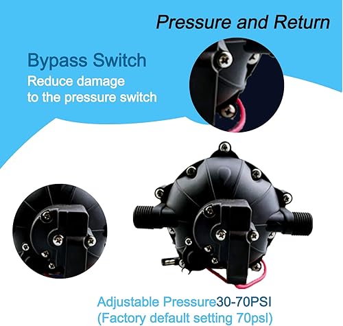 Miniatura 6 de Bomba de diafragma de presión de agua de 12 V, 5 cámaras, 6.5 GPM70 PSI bomba de agua autocebante para autocebante RV incluye, bomba de