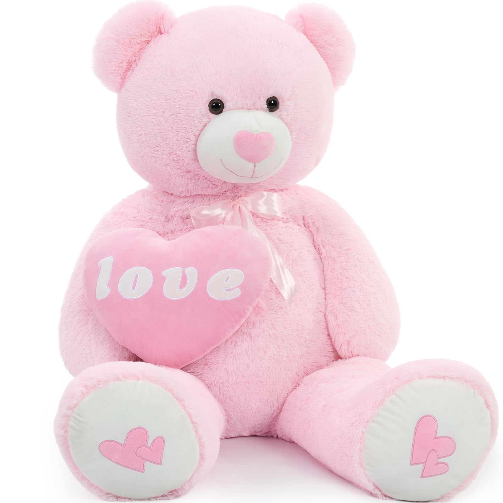 MorisMos XXL Giant Teddy Bear 130cm, Big Pink Love Teddy for Girlfriend, Cute Bear with Red Heart, Fluffly Large Plush Soft Toy Gift for Kids Wife Birthday Mothers Day Decor — image 1