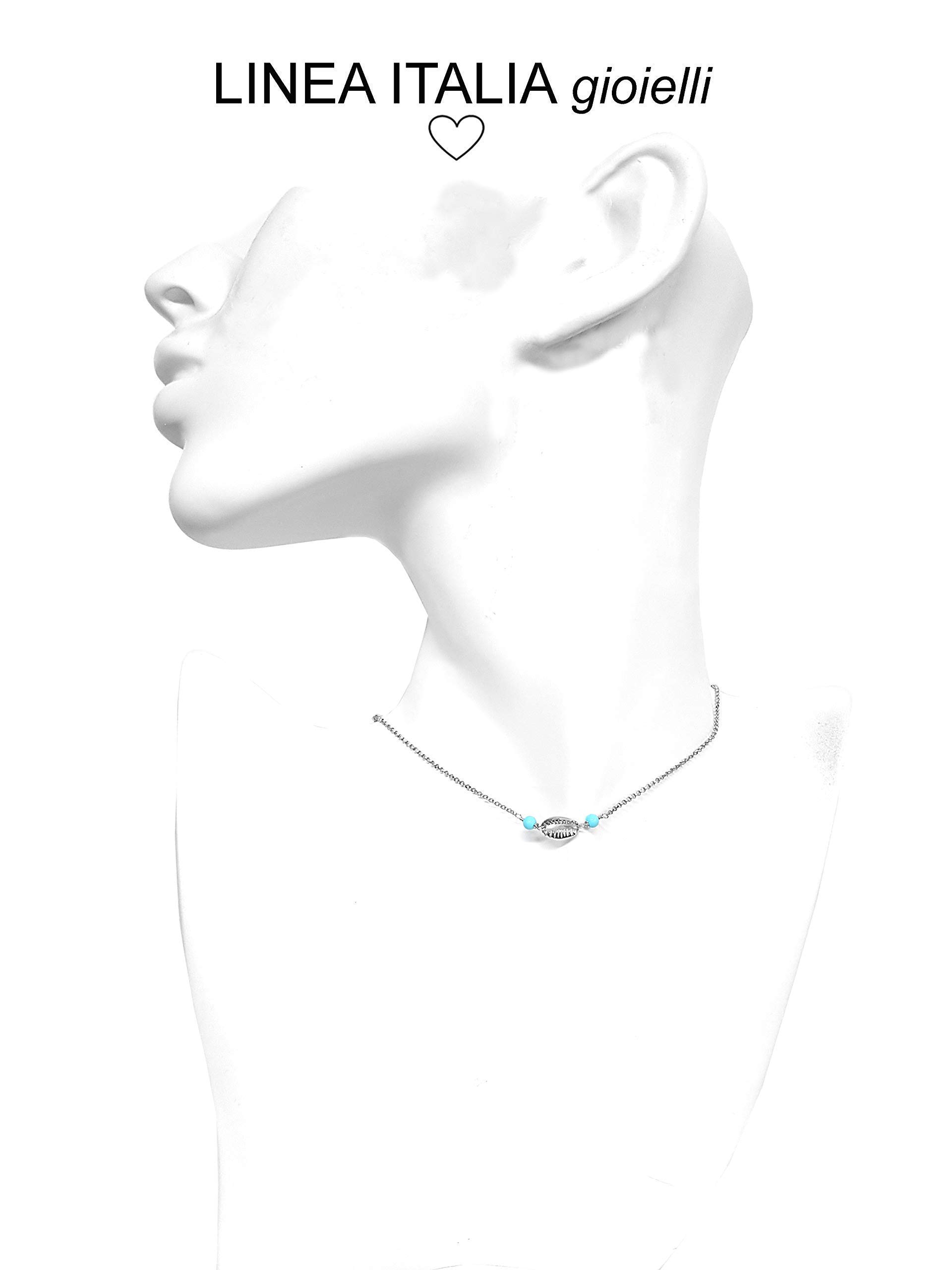 Linea Italia Gioielli - Collana per Donna in Argento 925 con Conchiglia e Pietre Azzurre - Made In Italy