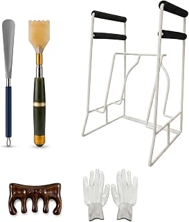 Stocking Donner Kit for Compression Socks, 5-in-1 Sock Aid for Large Calves | Includes gloves, shoe horn, massager and back scratcher, dressing aid for seniors, white, fits 18 to 20 inch calves