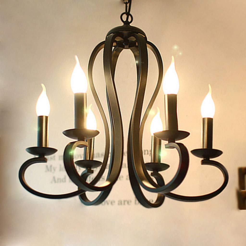 Eisen Pendelleuchter Retro Industrie Wind Hängelampe 6 * E14 Höhenverstellbare Pendellampe Einfache Kerze Hängeleuchte Restaurant Schlafzimmer Wohnzimmer Küche Kronleuchter Cafe Bar Dekoration,Schwarz