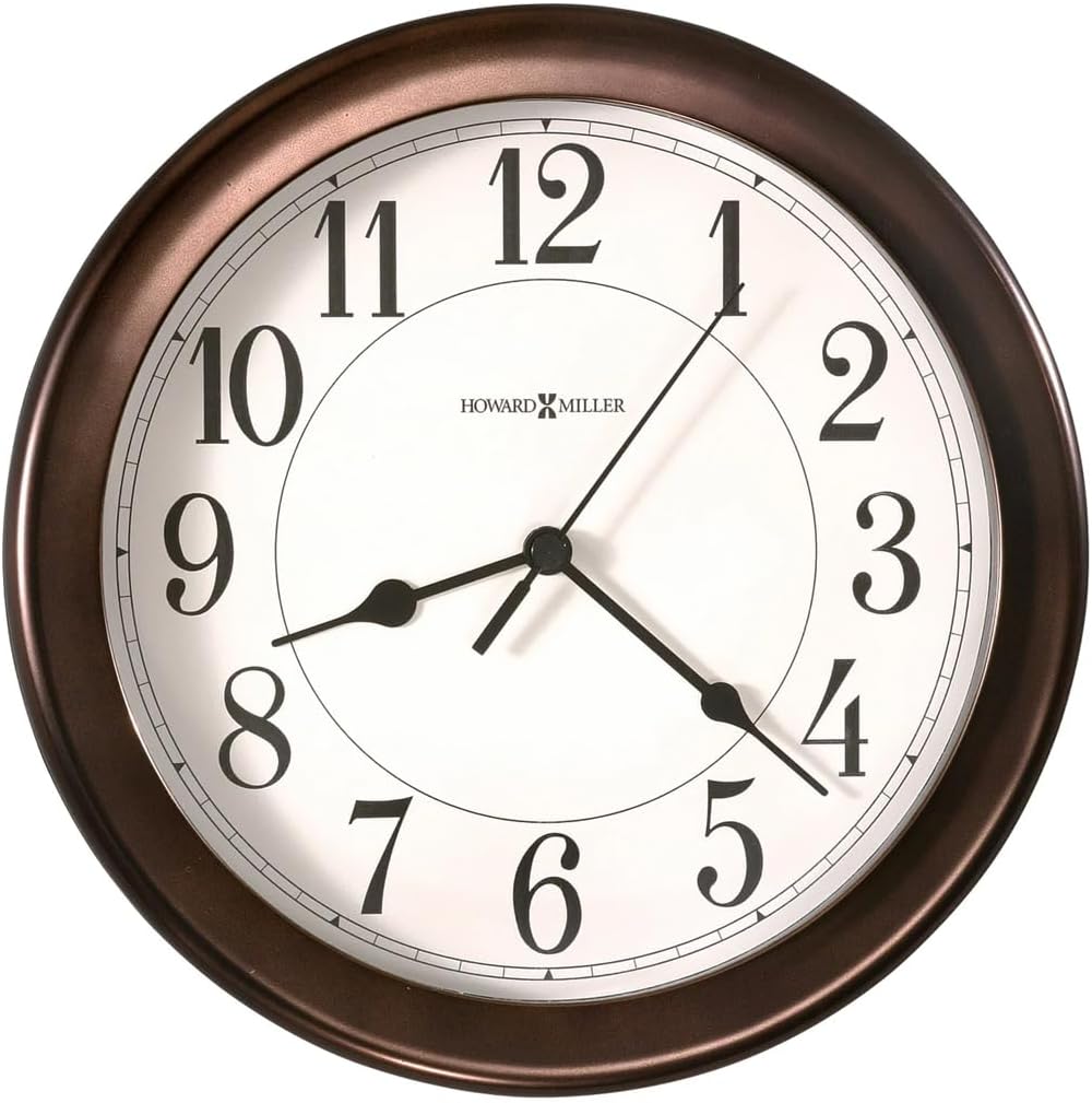 Howard Miller Virgo Wall Clock - Round Analog Clock, Battery Operated with Quartz Movement, Sturdy Metal Frame, Modern Display, Easy-to-Read Numerals - Ideal for Kitchen, Bedroom, & Living Room Decor