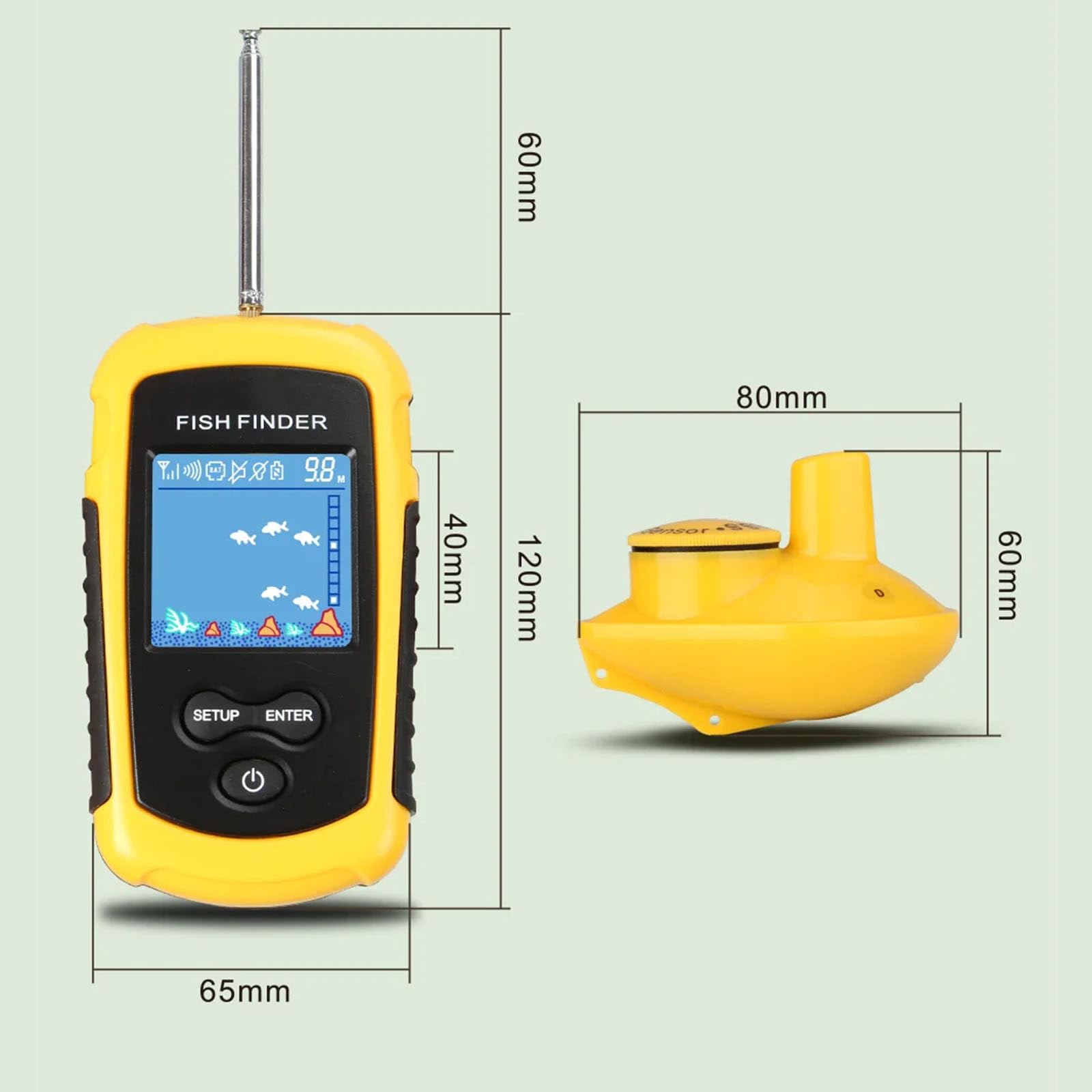 Buscador de peces portátil con cable/inalámbrico Sonar sonda alarma transductor buscador de peces 0,7-100 m ecosonda de pesca,Wireless