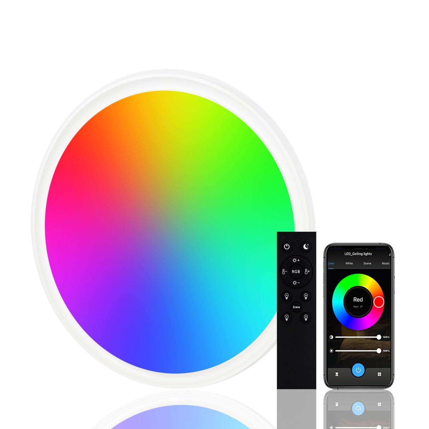 Domira White Smart Led Ceiling Light 30W, Rgb + Adjustable 2700K-6500K, 2000Lm, Alexa & Google Compatible, Ø30cm, With/Without Remote Options (Incl. Remote)