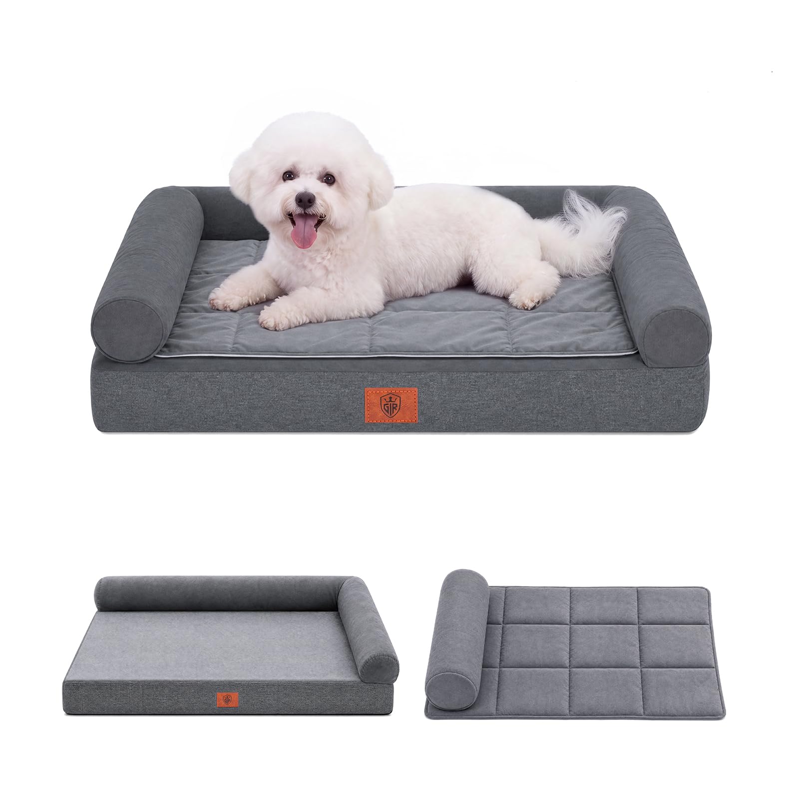 GTPLAYER Small Dog Bed Sofa Washable Orthopedic Dog Beds Grey 60*45*14CM