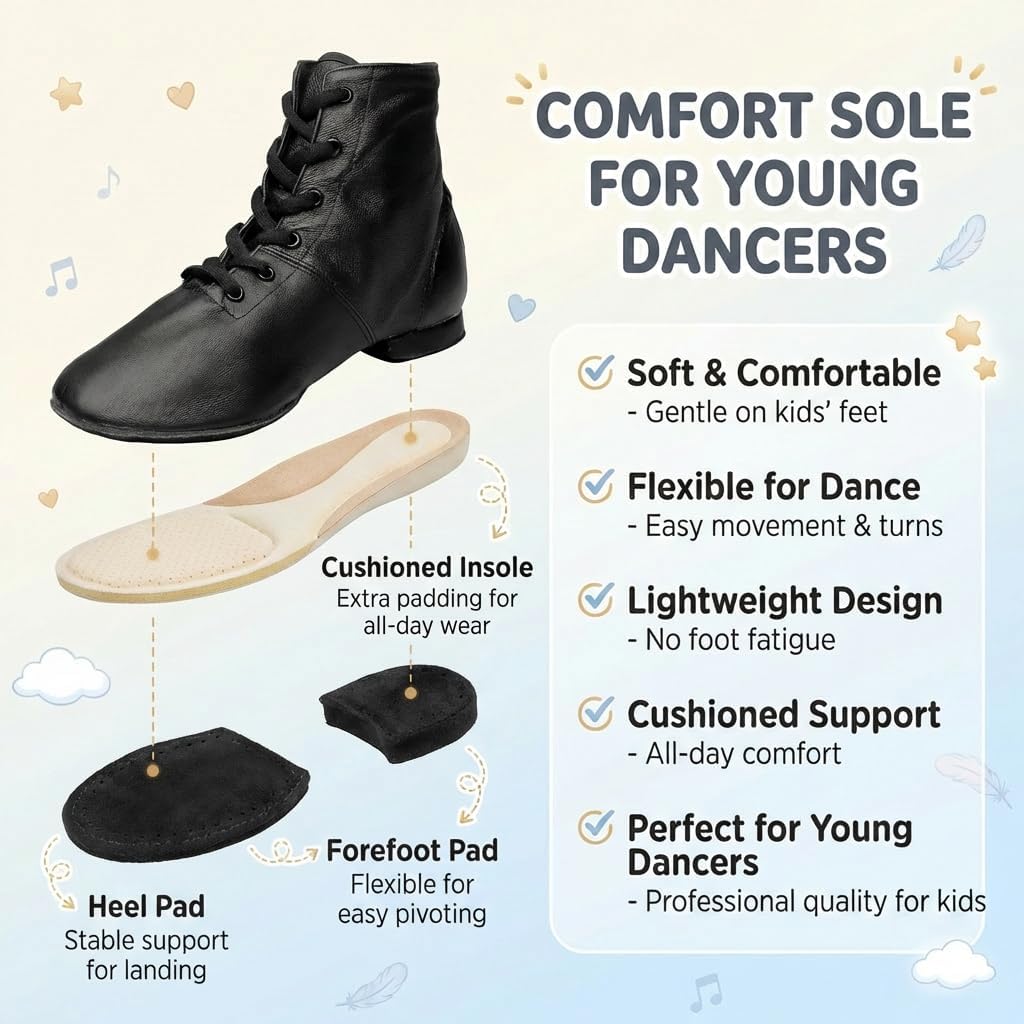 MSMAX Kids Leather Jazz Boots — Lace-Up Dance Boots for Girls & Boys | Toddler to Big Kid | Dance Class, Halloween Costume, Recital & Stage