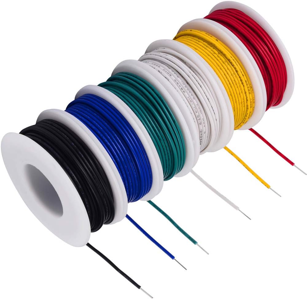 20 Gauge Solid Wire-Solid Wire Kit-6 Different Colored 26 Feet spools 20 awg Jumper Wire- Hook up Wire Kit