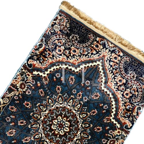 Image of Deluxe Velvet Heavyweight Prayer Rectangular Mat | Elegant and Super Soft Design | Ideal for Muslim Prayers | Heavy Carpet Mat with Premium Softness and Luxurious Design. (Blue), 48 x 30 Inches