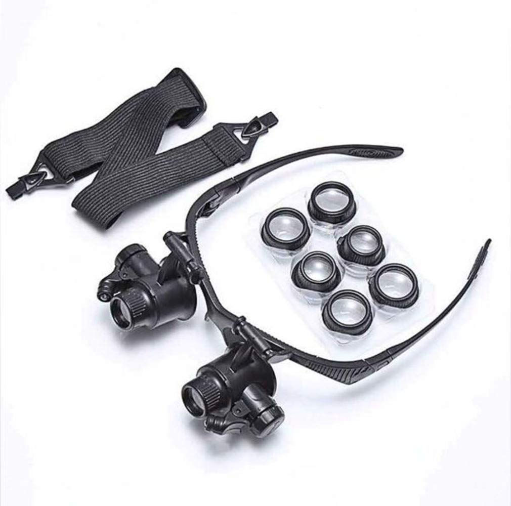 asdchZen Hands Free Headband Magnifier With Led Light -10X To 25X Zoom With 8 Detachable Lenses-Head Mounted Head Magnifying Glasses With Light For Reading,Jewelry