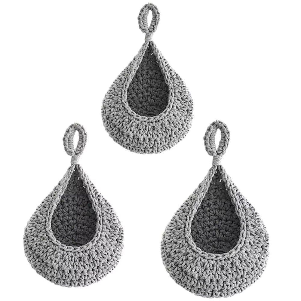 Ppmter Hanging Fruit Baskets for Kitchen, 3 Pcs Wall Hanging Basket, Handwoven Hanging Holder Teardrop Produce Basket for Fruits Vegetable Storage