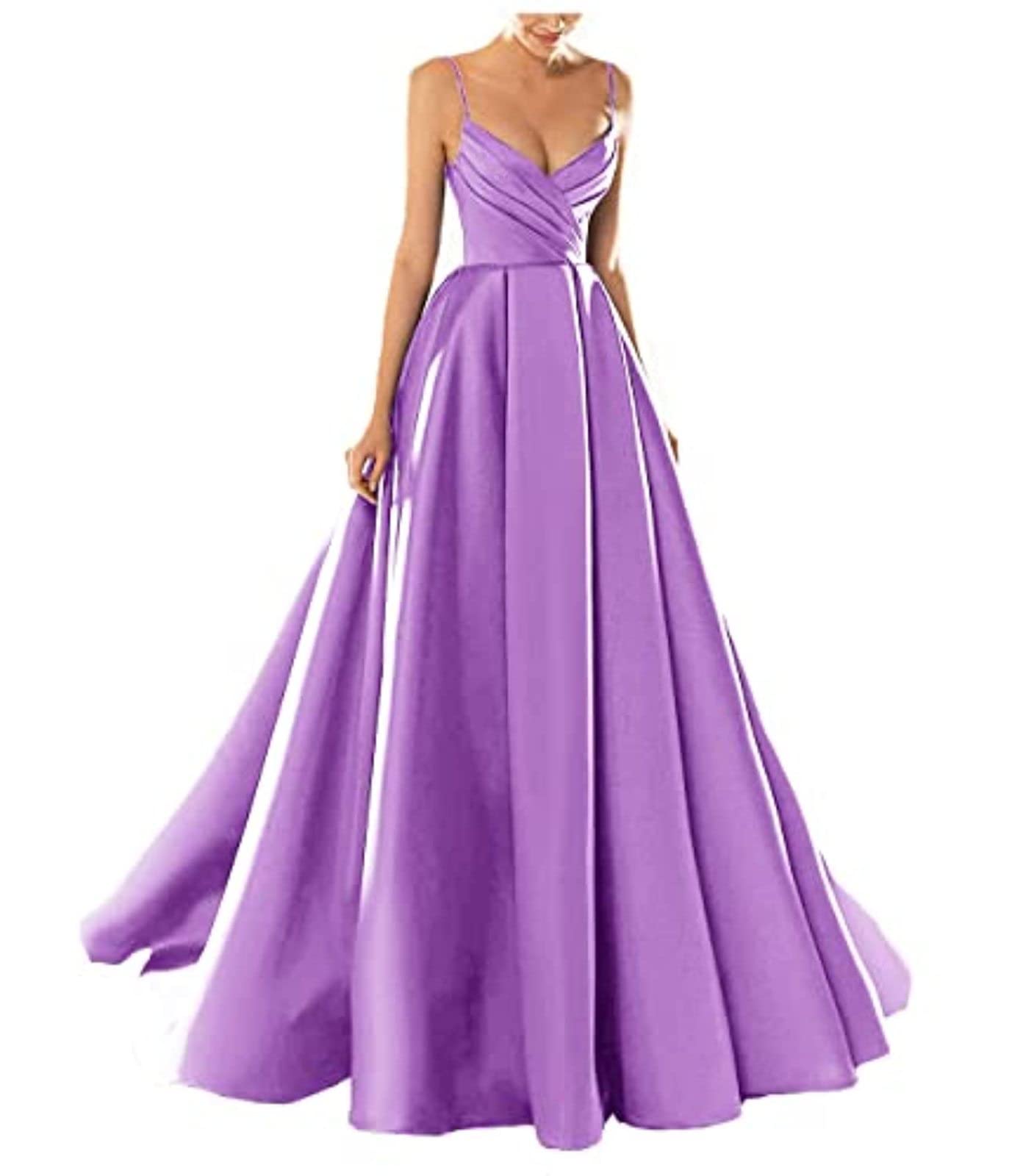 yhfshop Formal Long Evening Party Dress,Sexy V-Neck Spaghetti Strap Satin Evening Dress,Grape Purple,US8,Gowns Evening Bridesmaid Dresses — view 29