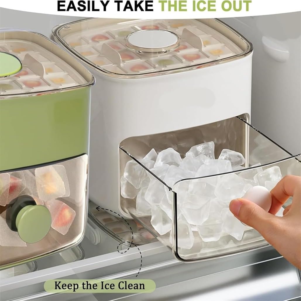 48-Cube Ice Cube Tray with Press Lid & Storage Bin, 2-in-1 Double Layer Silicone Ice Maker Set, Easy Release Ice Mold with Scoop and Tongs(Blue,2pcs)