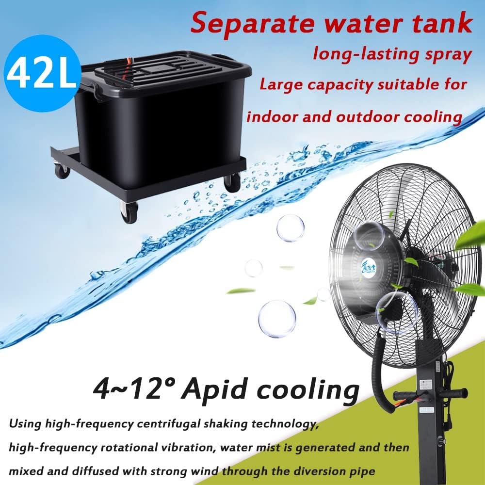 26in Patio Misting Fans Outside Pedestal Cooling Fan 3 Speeds, 90° Oscillation Mister Black With 11 Gal Standalone Tank For Residential Greenhouse (Color : Adjustable high)