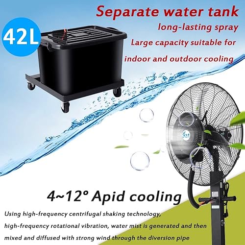 Miniatura 3 de Ventiladores de nebulización de patio de 26 pulgadas para exteriores, ventilador de enfriamiento de pedestal 3 velocidades, oscilación de 90, color